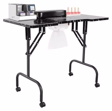 Tavolo da manicure con aspirazione, tavolo per unghie, tavolo da manicure pieghevole con aspirapolvere per polvere di unghie, ruote e poggiapolsi, tavolo da manicure mobile per unghie, 94x48x72 cm