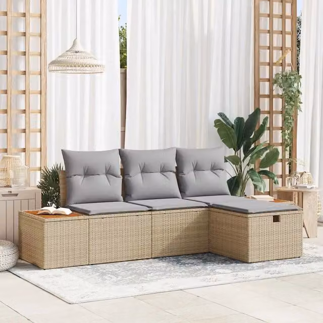 Set Divano da Giardino 4 pz Beige polyrattan 3360949