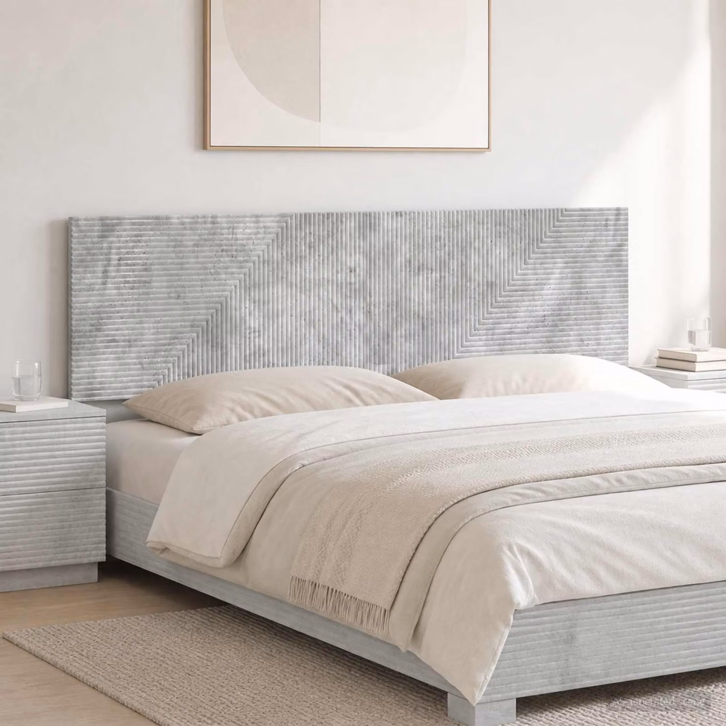 Testiera da muro vidaXL HAARLEM in tessuto grigio con ripiano integrato e pannello imbottito in legno ingegnerizzato
