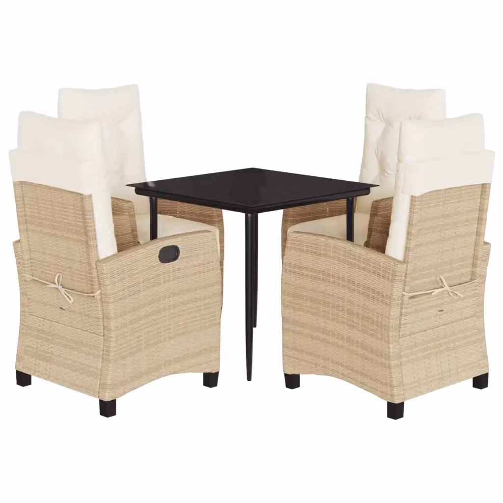 Set da Pranzo da Giardino vidaXL in Polyrattan con Cuscini Beige e Tavolo in Vetro per 5 Persone – 2