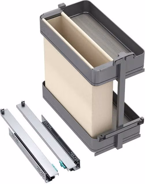 Carrello estraibile Harmony con chiusura soft, Modulo larghezza 300mm altezza 700mm, Acciaio e Legno, Grigio antracite