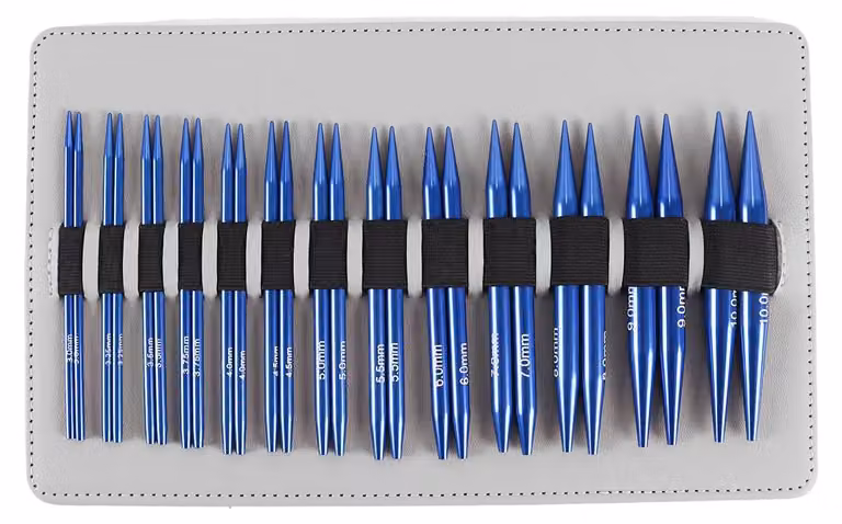 Set di ferri circolari da maglia, 13 pezzi, da 3 a 10 mm, in alluminio, colore blu, con accessori
