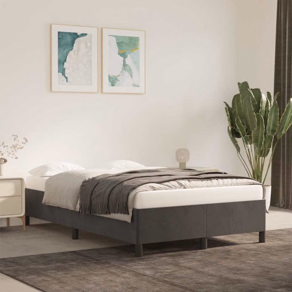 vidaXL Giroletto in Velluto Grigio con Listelli in Legno L/P/H: 120 x 193 x 35 cm
