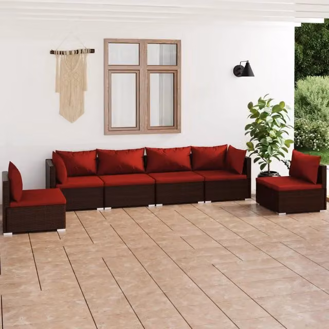 Set Divani da Giardino 6 pz con Cuscini in Polyrattan Marrone 3102203
