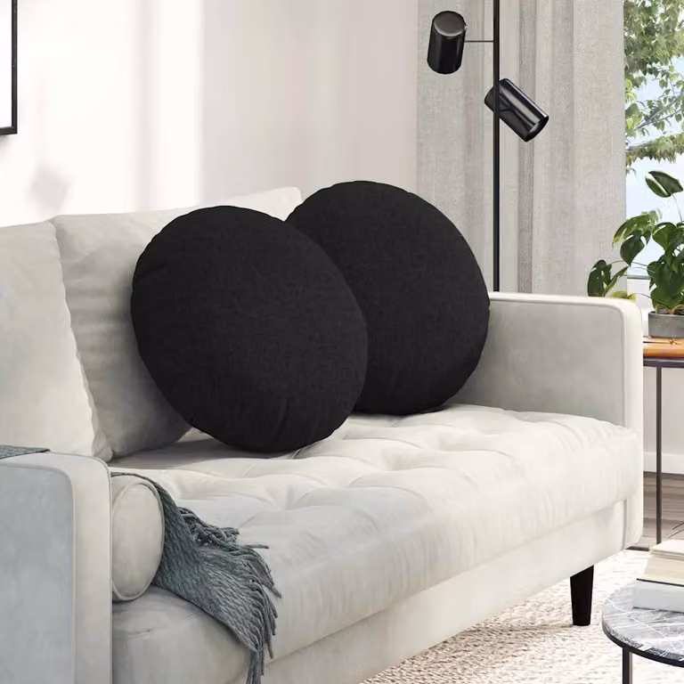 Set di 2 cuscini per seduta rotondi vidaXL in tessuto nero, lavabili in lavatrice, Ø 50 x 19 cm