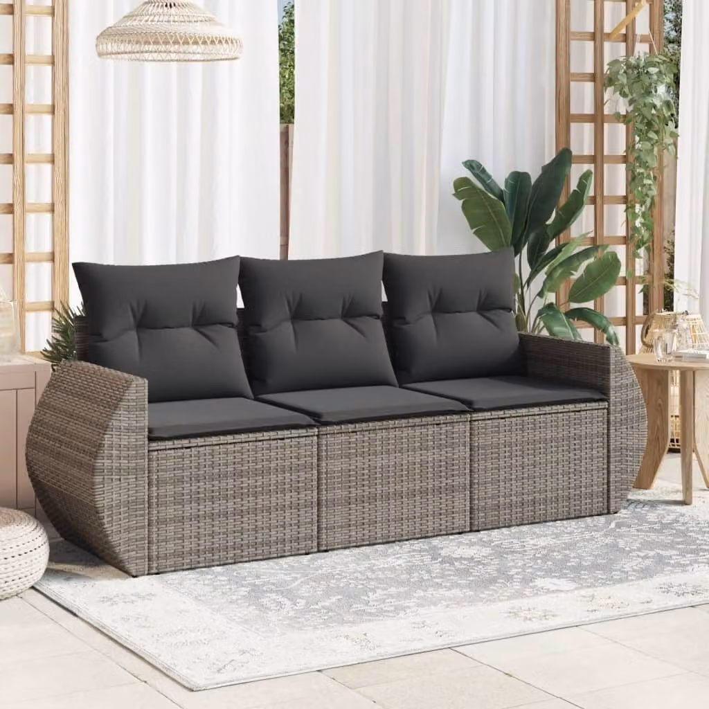 Maison Exclusive - Set Divani da Giardino 3 pz con Cuscini Grigio in Polyrattan