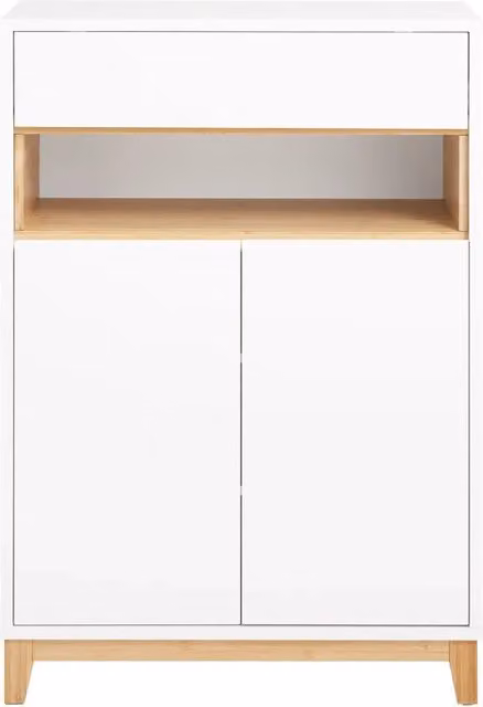 Mobile multifunzionale SoBuy Bianco-Naturale con cassetto, scomparto e 2 ante per ingresso, soggiorno o cucina, L60 x P34 x H85 cm