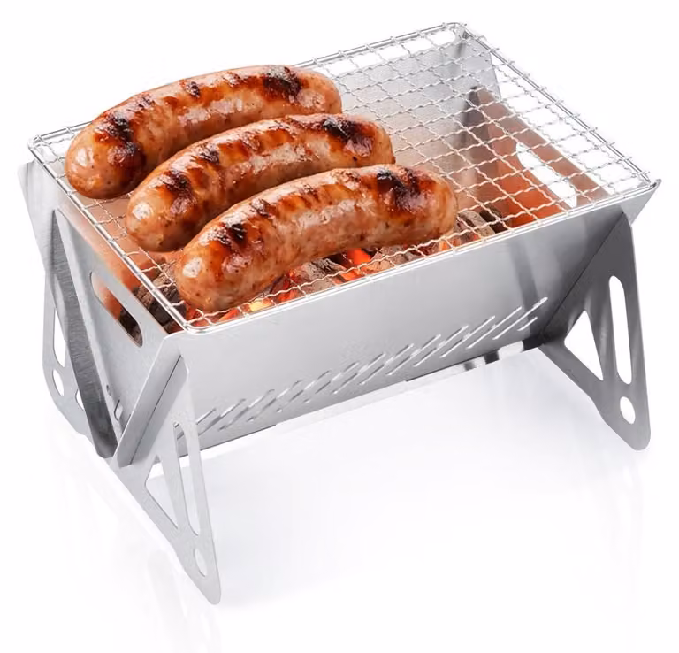 Vilde | Barbecue da campeggio richiudibile - 21x16,5x12,5 cm - Mini griglia a carbonella per zaino