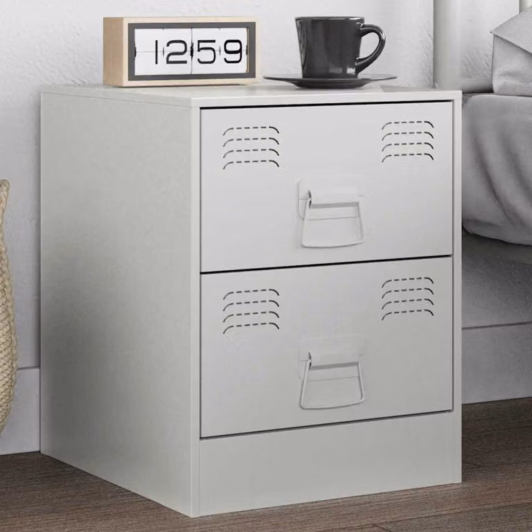 Comodino moderno vidaXL in metallo bianco opaco L: 34,5 cm, P: 39 cm, H: 44 cm