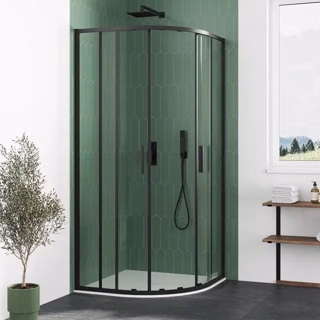 Box doccia semicircolare 70x90cm profili nero opaco slim vetro 6mm trasparente h190 | Portofino