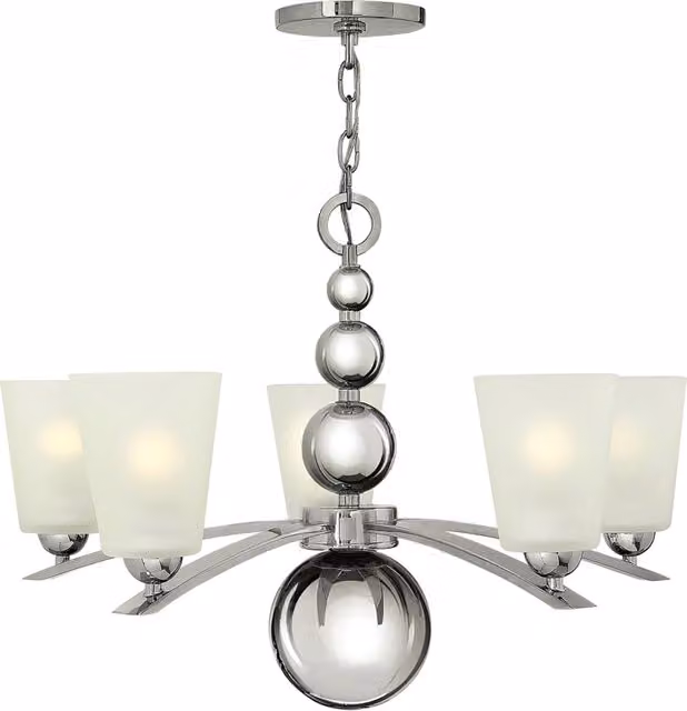 Lampadario Contemporaneo Zelda Acciaio Nichel Lucido Vetro 5 Luci E27