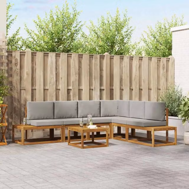 7 pz Set di divani da esterno Grigio Naturale e Chiaro 3366964
