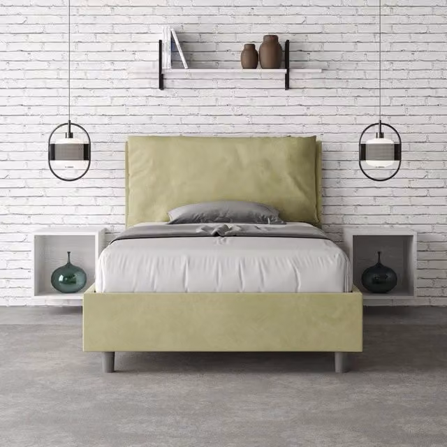 Letto imbottito Ityhome in microfibra verde con rete, L/P/H: 110 x 202 x 125 cm