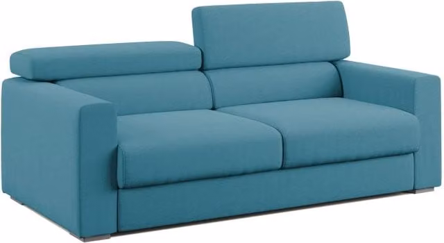 Divano Dylan Divani.Store con pouf estraibile e funzione letto, colore azzurro, Larghezza: 158 cm – 1