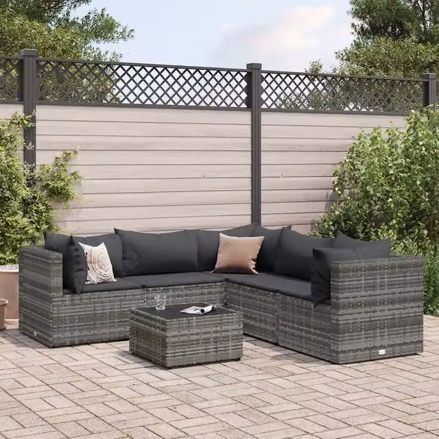 Set Divani da Giardino 6 pz con Cuscini in Polyrattan Grigio 3308130