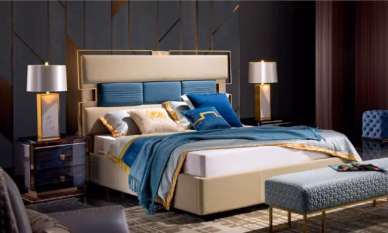 Bett Schlafzimmer Nachttisch Komplettes Set Garnitur 3tlg. Holz Leder Betten