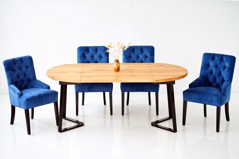 Holz Tisch + 4 Chesterfield Stühle Esszimmer Gruppe Stuhl Garnitur Polster Lehn