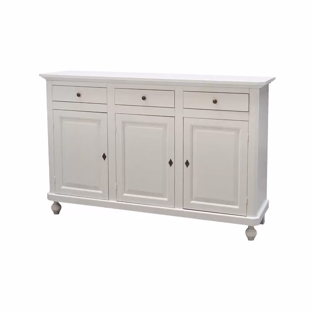 Madia credenza stile arte povera con 3 ante in legno bianco Mobili 2G L/P/H: 150 x 43 x 98 cm – 1