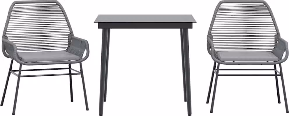 Set da Pranzo da Giardino 3 pz con Cuscini in Polyrattan Vetro