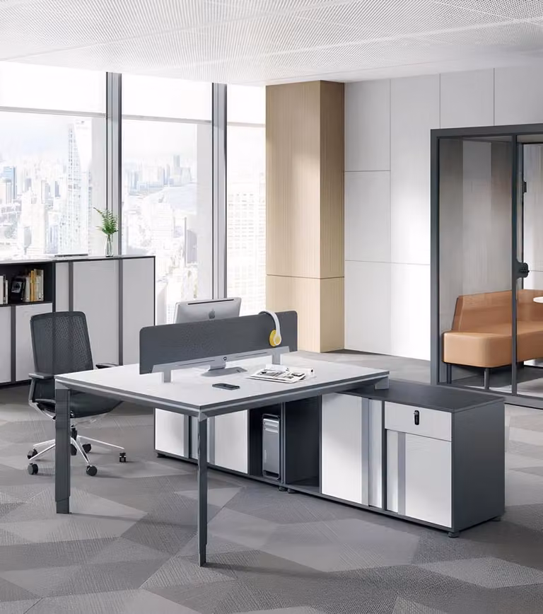 Scrivania da lavoro bianca, scrivania angolare di design, mobili per studio