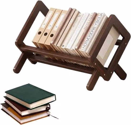 Libreria in legno con sistema scorrevole, ideale per la casa e l'ufficio, organizer da scrivania compatto e mobiletto per libri e documenti (marrone scuro)
