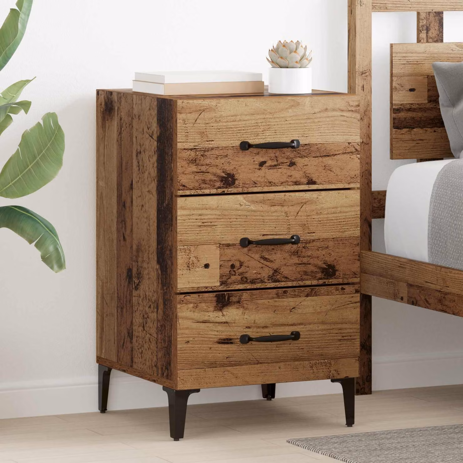 Armadio da Notte vidaXL in Legno Vecchio e Metallo, Marrone, L 40 cm x P 40,5 cm x H 66 cm