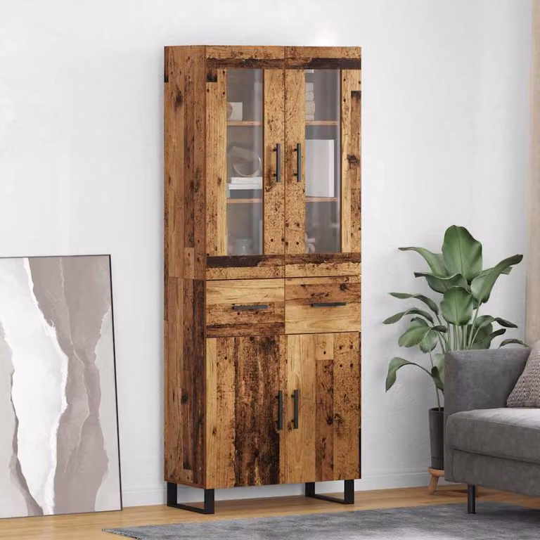 Set di 2 credenze vidaXL in legno vecchio marrone con dettagli in vetro e metallo, L/P/H: 69,5 x 34 x 180 cm