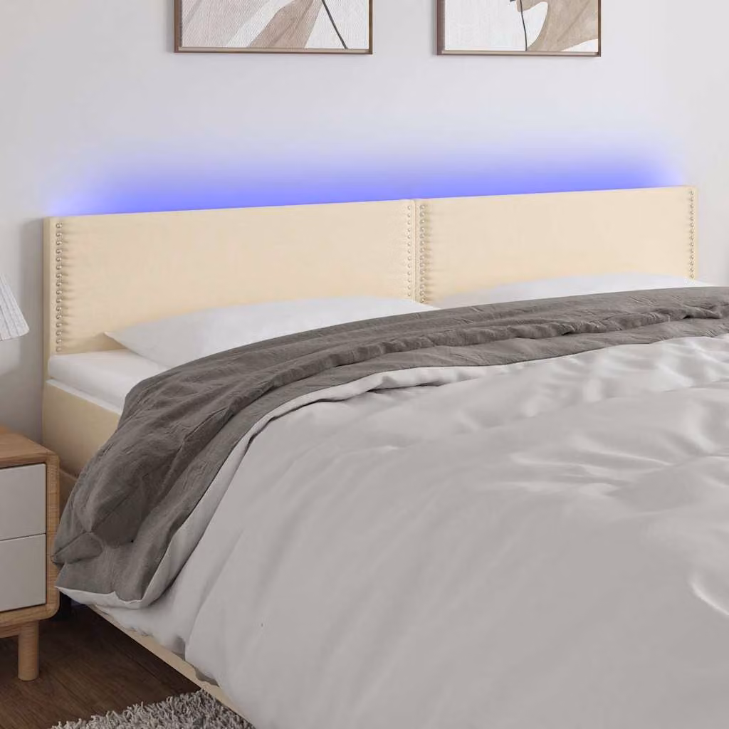 Testiera per letto con illuminazione LED e porta USB vidaXL in tessuto beige L: 180 cm, P: 5 cm, H: 78-88 cm