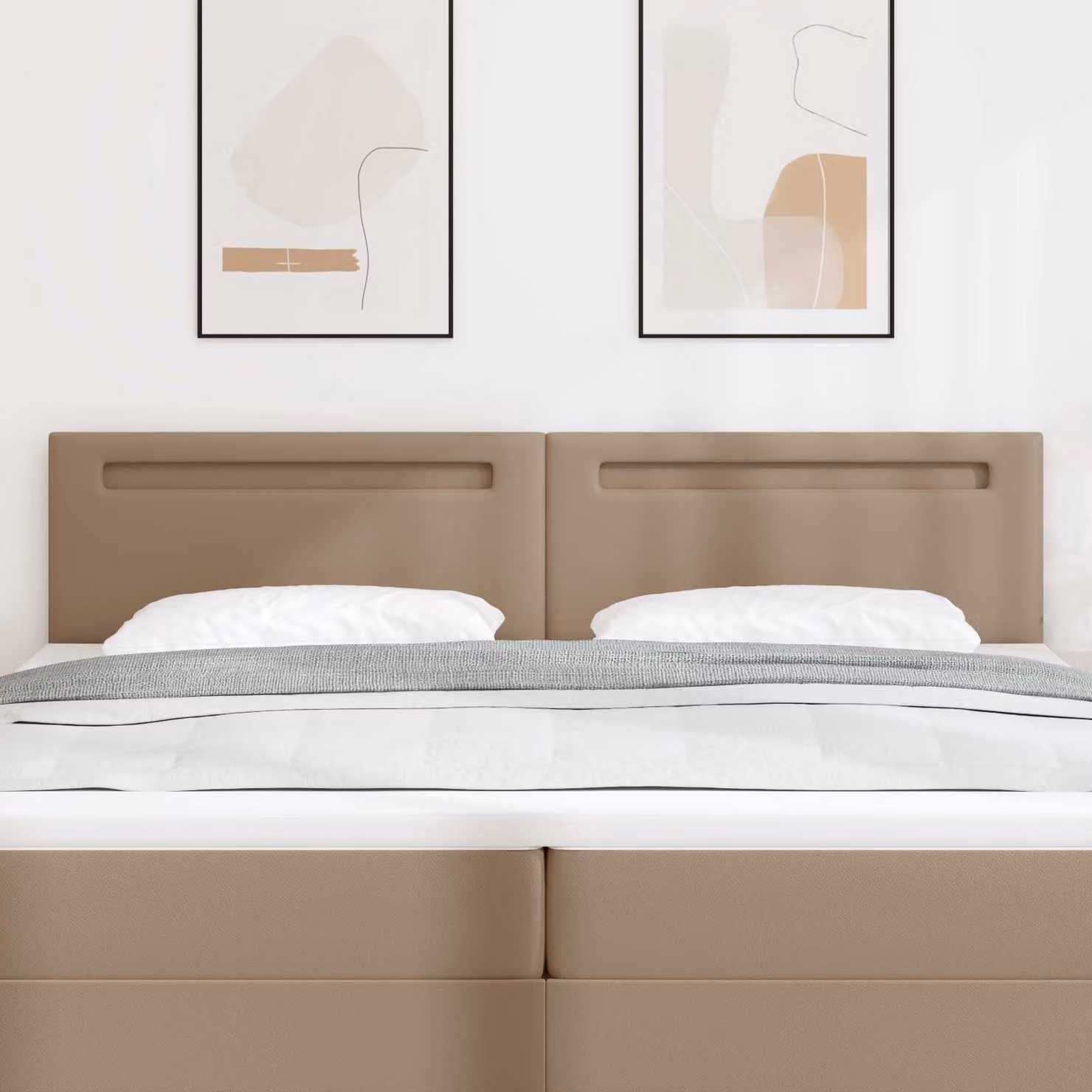 Testiera per letto con illuminazione LED vidaXL in pelle sintetica color cappuccino e legno