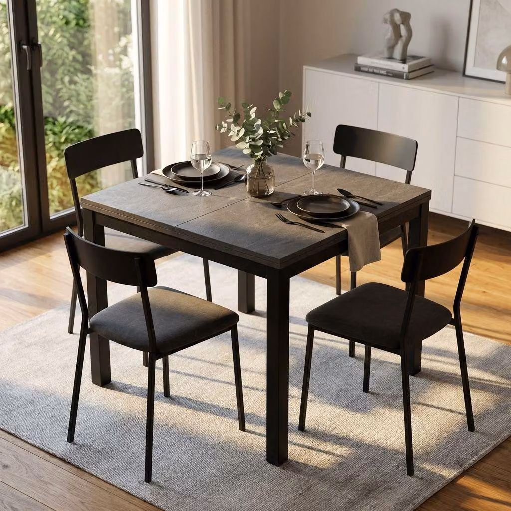 Milani Home - tavolo da pranzo allungabile 90 x 90/180 x 77 cm, antracite, legno e metallo