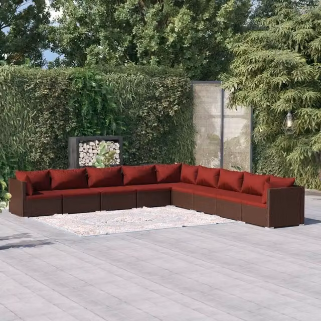 Set di Divani da Giardino a L vidaXL in Polyrattan Marrone con Cuscini e Coperture Rimovibili