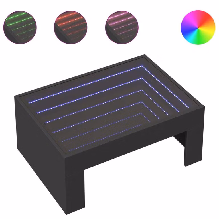 Tavolino da Salotto con LED Infinity Nero 70x50x30 cm