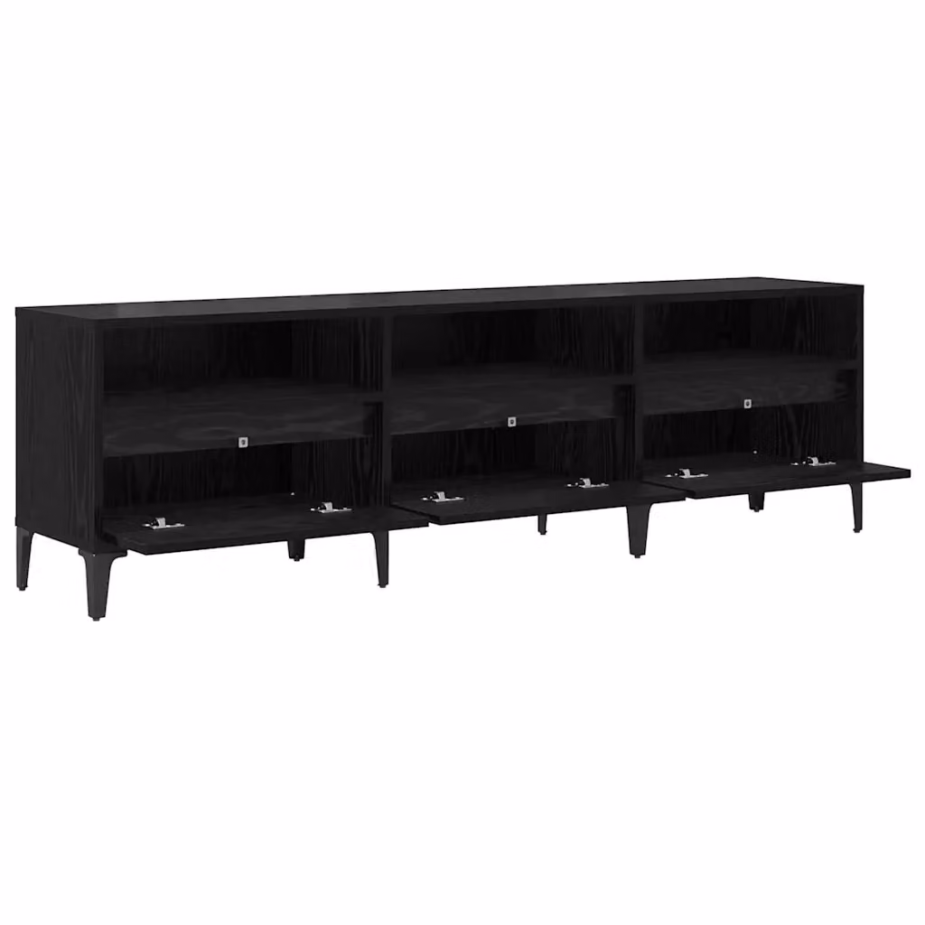 Mobile porta TV rustico HELLOSHOP26 in legno di rovere nero e metallo con ripiani, L 150 x P 30 x H 45 cm – 2