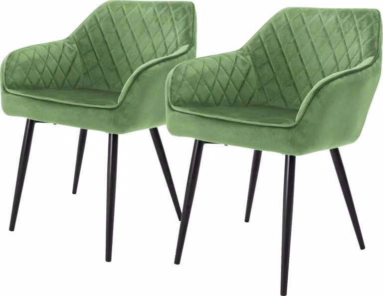 ML-Design set di 2 sedie da pranzo con braccioli e schienale, salvia, sedia da cucina con rivestimento in velluto, sedia imbottita con gambe in metallo