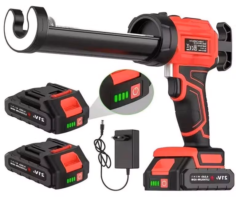 Pistola a cartuccia elettrica - Pistola per silicone a batteria - Regolabile in 4 posizioni - Alimentazione a batteria da 18V - Ideale per lavori di sigillatura e riempimento - Dotata di 2 batterie
