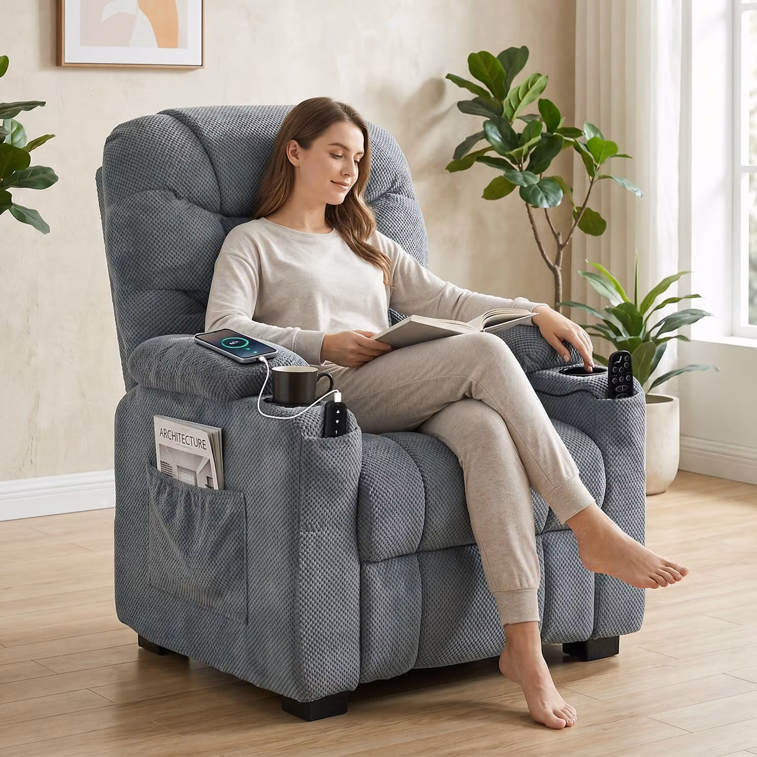 Poltrona relax elettrica HOMCOM con massaggio, riscaldamento e memory foam, grigio scuro – 2