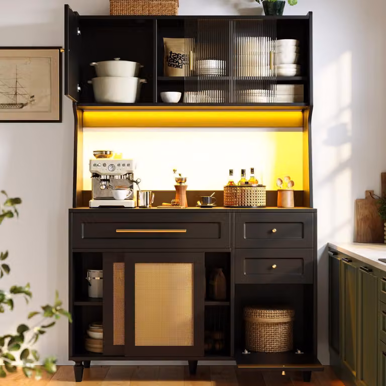 Mobiletto da cucina con illuminazione a LED e 3 cassetti, colore nero