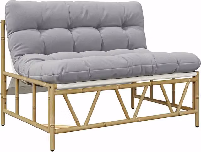 Seduta da esterno moderna in bambù e rattan con cuscini grigio, L: 110 cm, P: 74,5 cm, H: 71 cm – 1