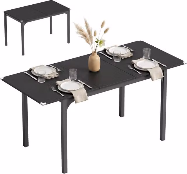 Tavolo da pranzo allungabile XYLO moderno con gambe in acciaio nero e piano in MDF laminato, L: 150 cm, P: 75 cm, H: 70 cm
