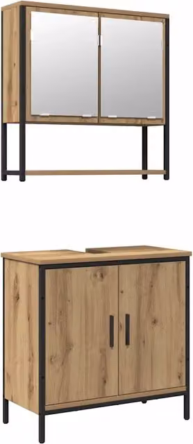 Set di mobili da bagno moderno composto da mobile lavabo e armadietto con specchio in legno marretto opaco L/P/H: 60 x 30 x 60 cm