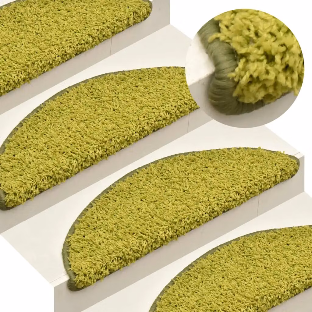 Set di 15 tappetini per scale semicircolari vidaXL, colore verde, antiscivolo e fonoassorbenti, L: 65 cm, P: 40 cm, H: 21 cm
