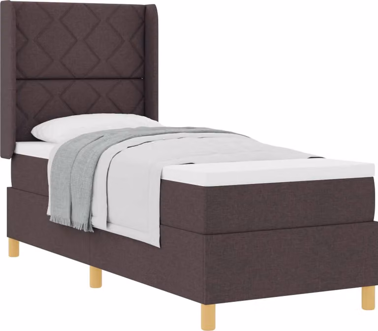 Letto a molle con materasso marrone scuro 80 x 200 cm in tessuto