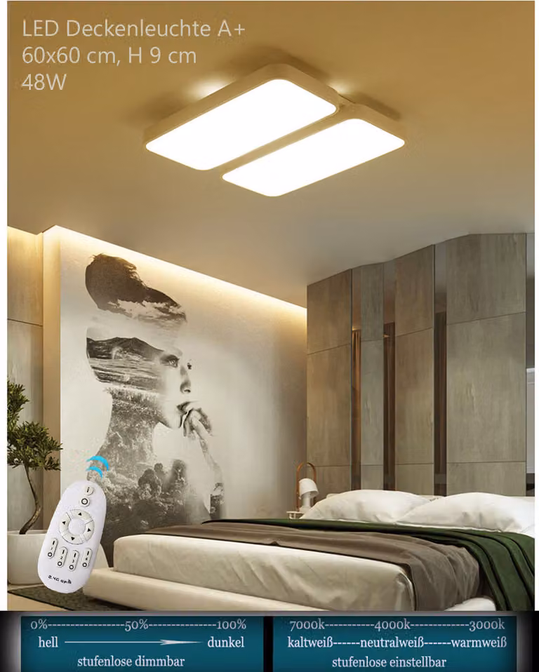 8019WJ-60x60 Plafoniera LED con telecomando Colore della luce/luminosità regolabile