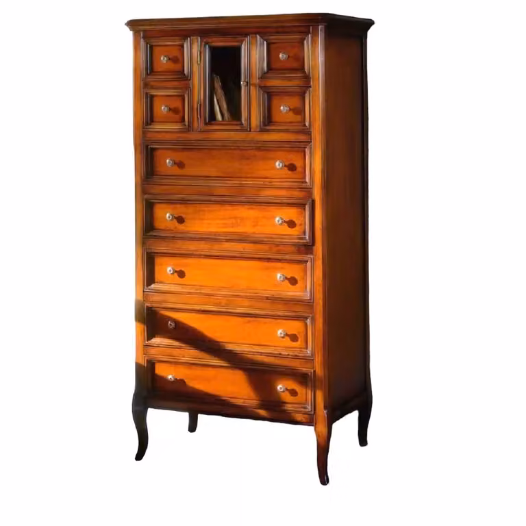 Cassettiera classica in legno con 9 cassetti Mobili 2G finitura bassano L: 70 cm, P: 43 cm, H: 140 cm
