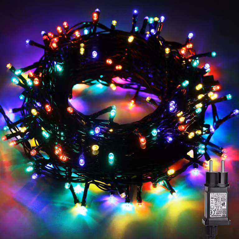 Catena luminosa da 20 metri, con 200 LED colorati, grado di protezione IP44, adatta per interni ed esterni