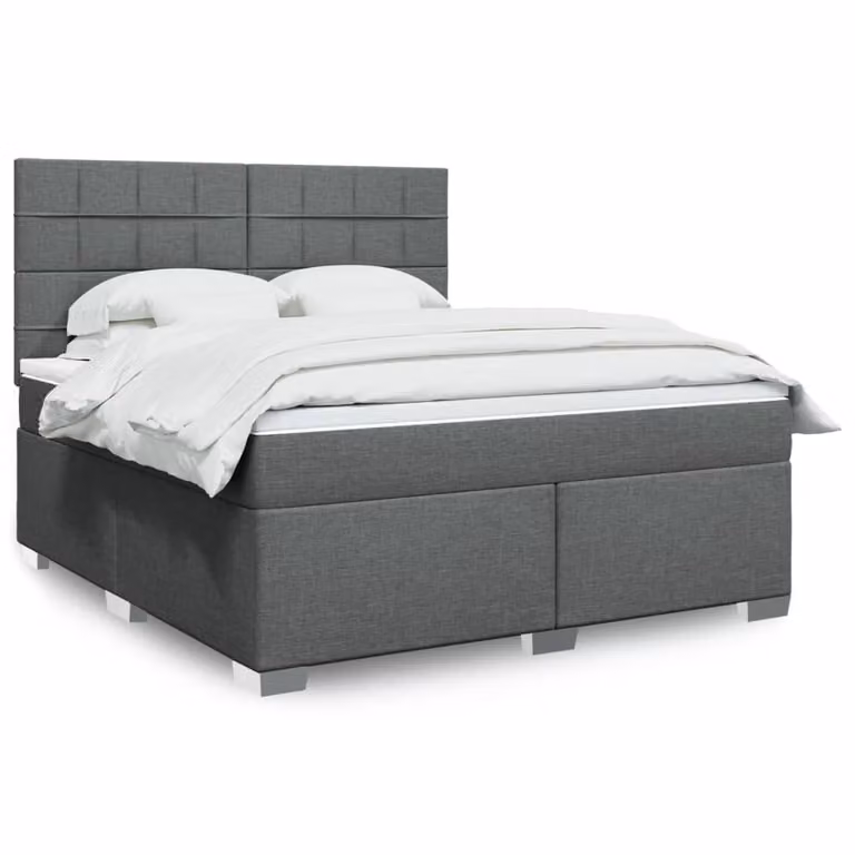 vidaXL Giroletto a Molle con Materasso Ibrido in Tessuto Grigio e Bianco L/P/H: 180 x 200 cm