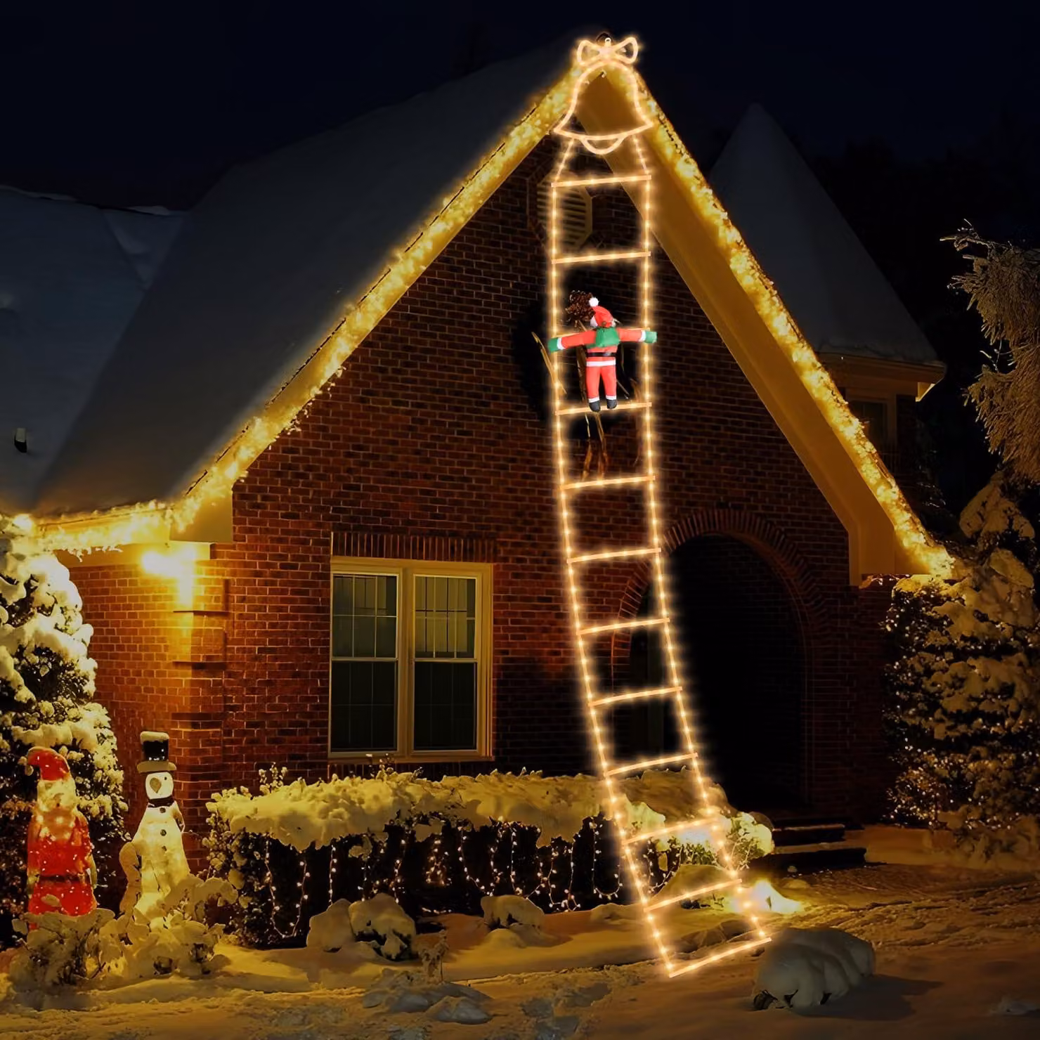 Luci decorative natalizie, scala di Babbo Natale, 3,3 metri, 7 modalità, luce bianco caldo