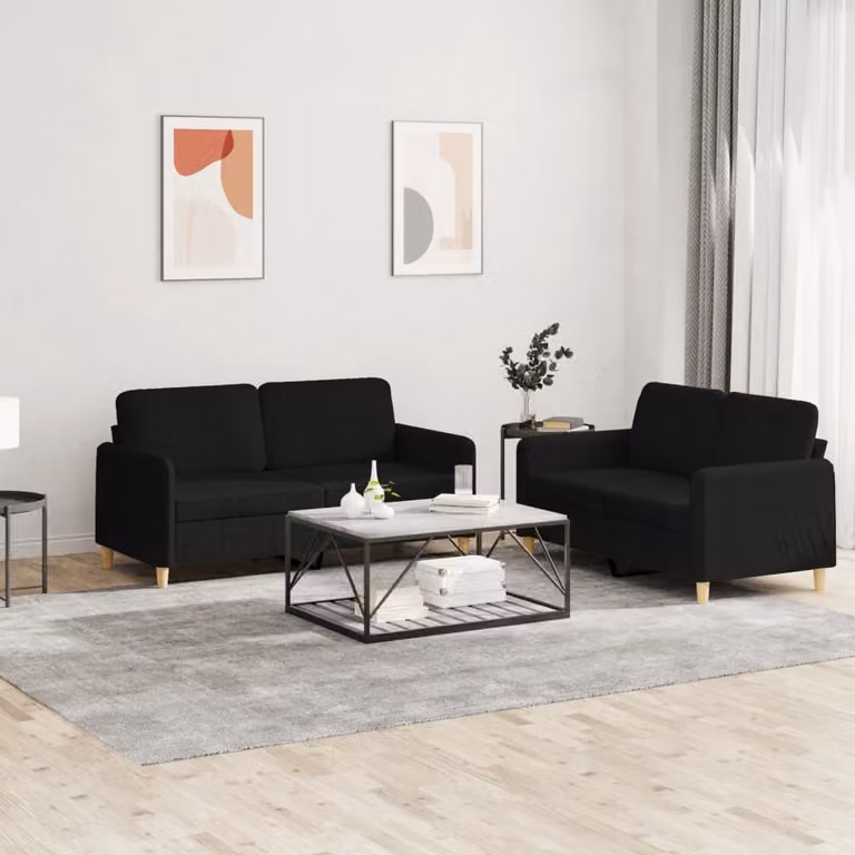 Maison Exclusive - Set divano a 2 posti con cuscini, tessuto nero