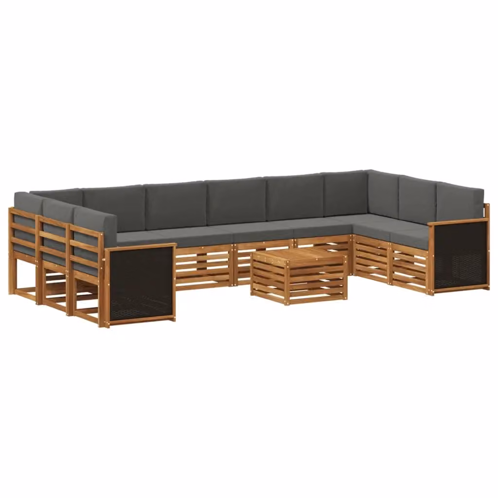 Set di divani da esterno a L con tavolo da caffè vidaXL in legno di acacia, colore beige e antracite – 2