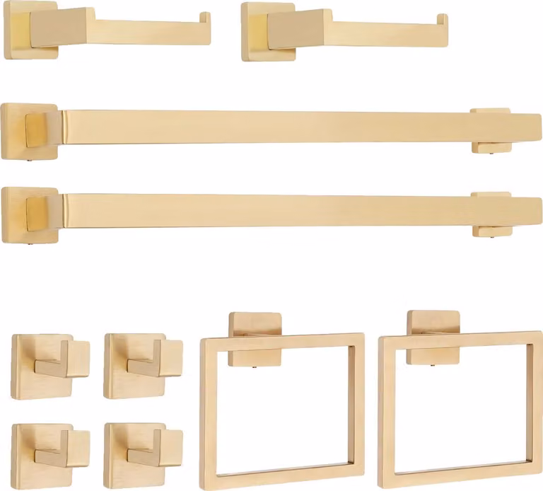 Set di accessori da bagno, a parete, design moderno in acciaio inox, oro